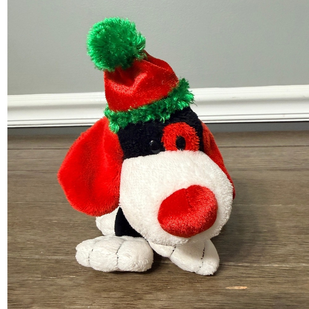 Walmart Christmas Dog Plush Red Black White Santa Hat Holiday Stuffed Animal‎ 8"